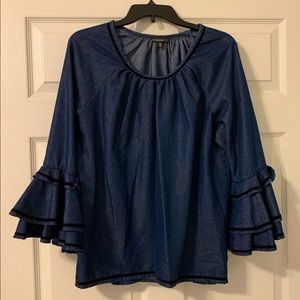 Ruffle sleeve denim blouse